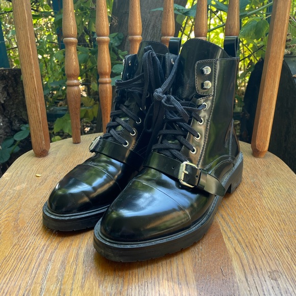 ALLSAINTS Black Leather Combat Boots - Picture 6 of 7